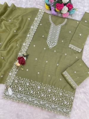 Green embroidered gold crush stitched palazzo style salwar suit 3