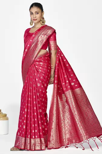 Rani pink premium banarasi art silk saree with rich golden zari