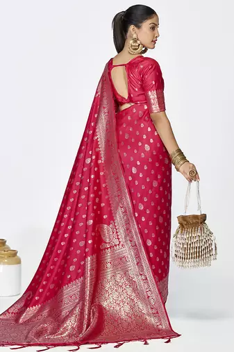 Rani pink premium banarasi art silk saree with rich golden zari