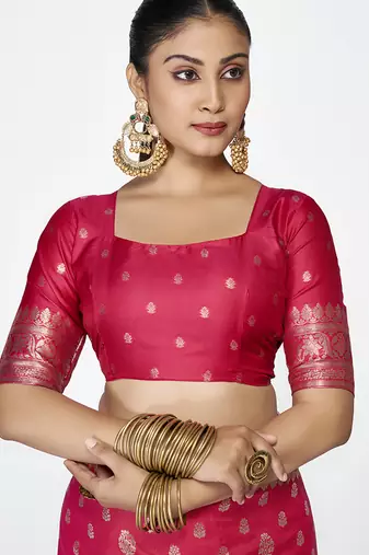 Rani pink premium banarasi art silk saree with rich golden zari