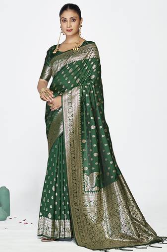 Emerald green banarasi art silk saree with antique golden zari