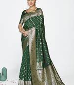 Emerald green banarasi art silk saree with antique golden zari