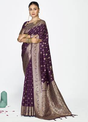 Wine purple zari woven banarasi art silk saree 1