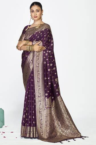 Wine purple zari woven banarasi art silk saree