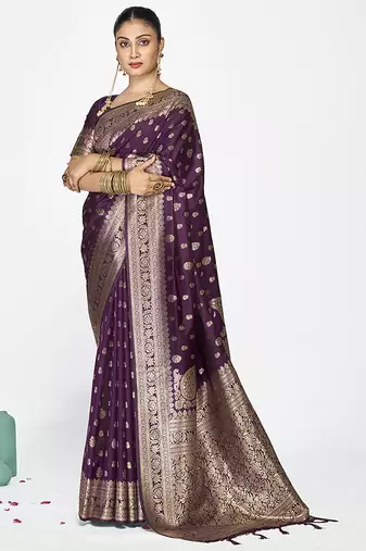 Wine purple zari woven banarasi art silk saree