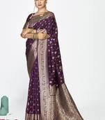 Wine purple zari woven banarasi art silk saree