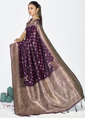 Wine purple zari woven banarasi art silk saree 2