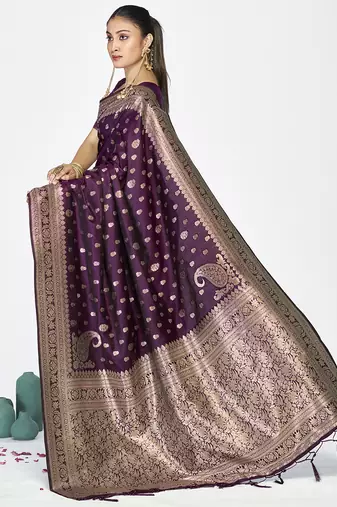 Wine purple zari woven banarasi art silk saree