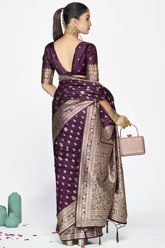 Wine purple zari woven banarasi art silk saree