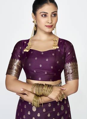 Wine purple zari woven banarasi art silk saree 5