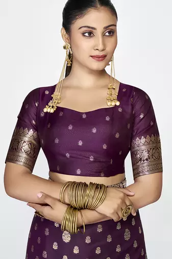 Wine purple zari woven banarasi art silk saree