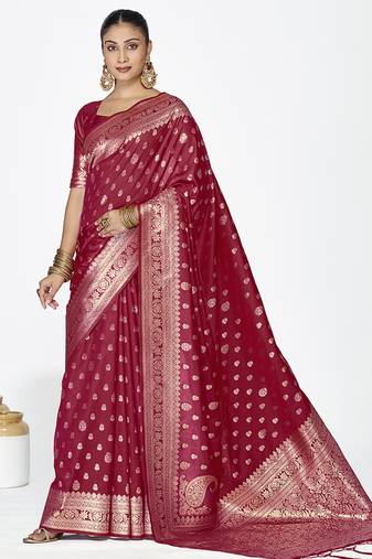 Maroon banarasi art silk saree with rich zari detailing