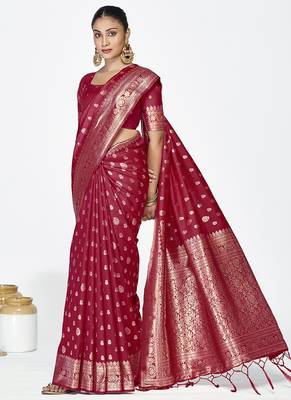 Maroon banarasi art silk saree with rich zari detailing 2