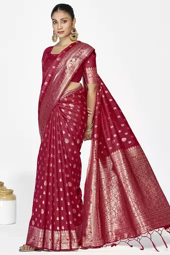 Maroon banarasi art silk saree with rich zari detailing