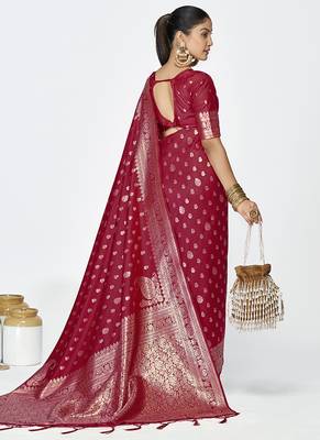 Maroon banarasi art silk saree with rich zari detailing 3