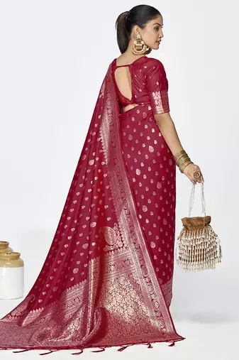 Maroon banarasi art silk saree with rich zari detailing