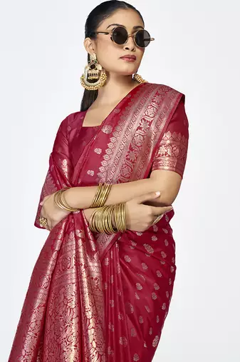 Maroon banarasi art silk saree with rich zari detailing