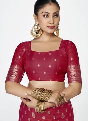 Maroon banarasi art silk saree with rich zari detailing 5