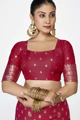 Maroon banarasi art silk saree with rich zari detailing