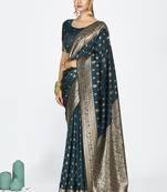 Navy blue premium banarasi art silk saree with gold zari