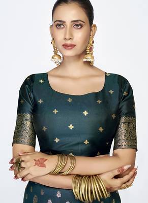 Navy blue premium banarasi art silk saree with gold zari 5