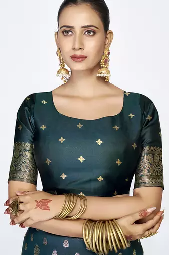 Navy blue premium banarasi art silk saree with gold zari