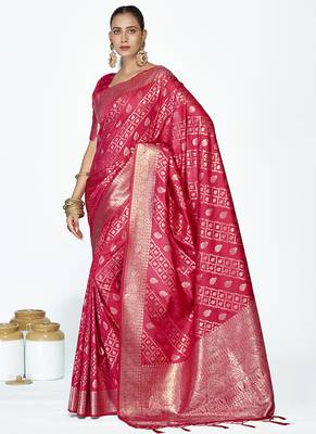 Rani pink premium zari weaving soft art silk saree 1