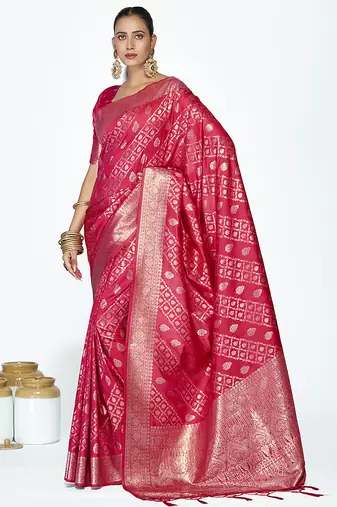 Rani pink premium zari weaving soft art silk saree