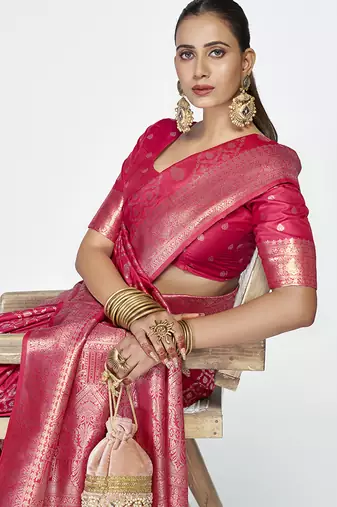 Rani pink premium zari weaving soft art silk saree