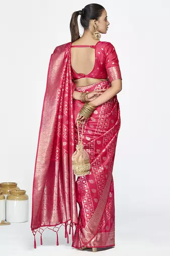 Rani pink premium zari weaving soft art silk saree