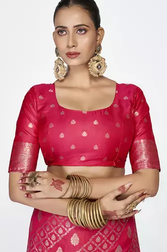 Rani pink premium zari weaving soft art silk saree