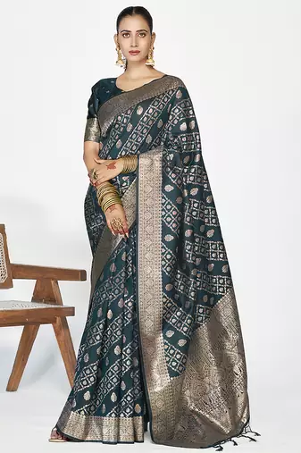 Peacock blue luxurious soft art silk zari weaving saree