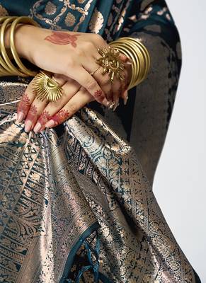 Peacock blue luxurious soft art silk zari weaving saree 3