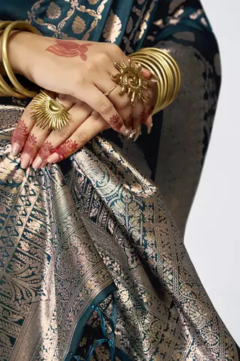 Peacock blue luxurious soft art silk zari weaving saree