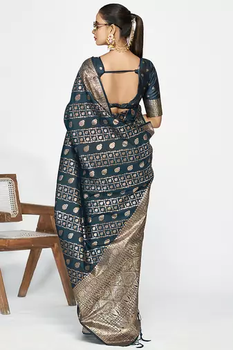 Peacock blue luxurious soft art silk zari weaving saree