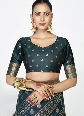 Peacock blue luxurious soft art silk zari weaving saree 5