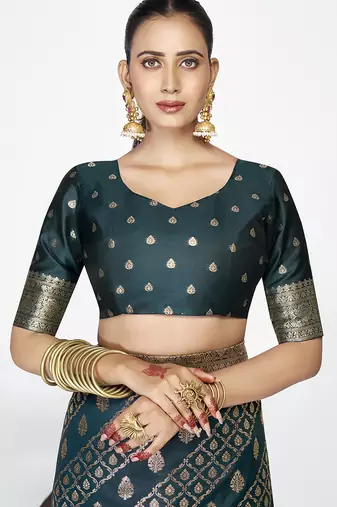 Peacock blue luxurious soft art silk zari weaving saree