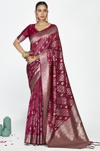 Wine magenta premium zari weaving designer art silk saree