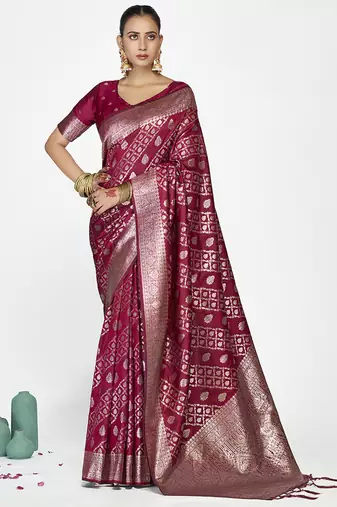 Wine magenta premium zari weaving designer art silk saree