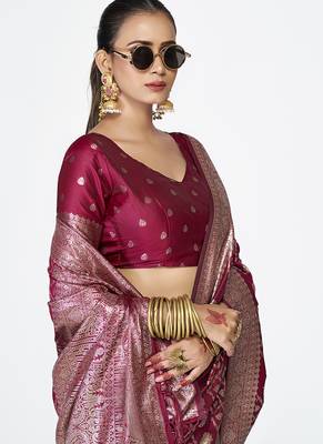 Wine magenta premium zari weaving designer art silk saree 2