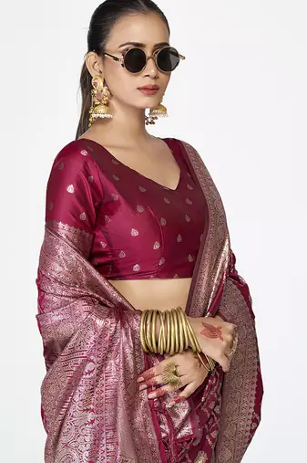 Wine magenta premium zari weaving designer art silk saree