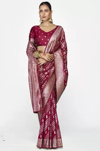Wine magenta premium zari weaving designer art silk saree