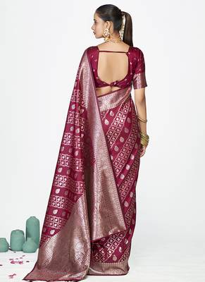 Wine magenta premium zari weaving designer art silk saree 4