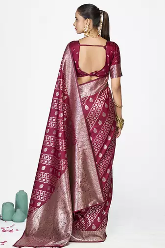 Wine magenta premium zari weaving designer art silk saree