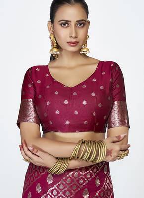Wine magenta premium zari weaving designer art silk saree 5