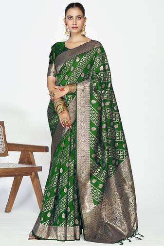Emerald green soft art silk royal zari weaving saree