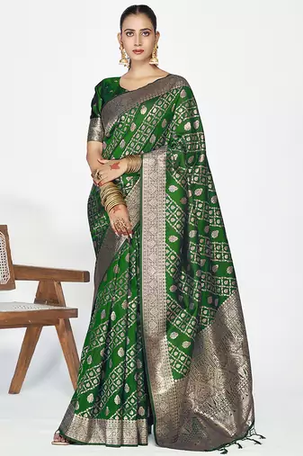 Emerald green soft art silk royal zari weaving saree
