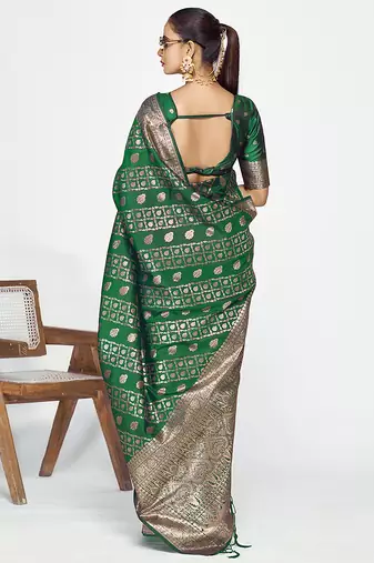 Emerald green soft art silk royal zari weaving saree