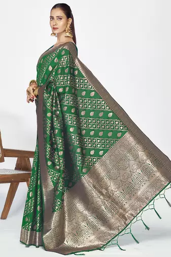 Emerald green soft art silk royal zari weaving saree