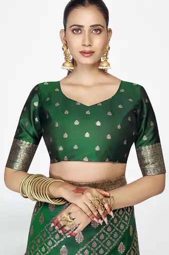 Emerald green soft art silk royal zari weaving saree